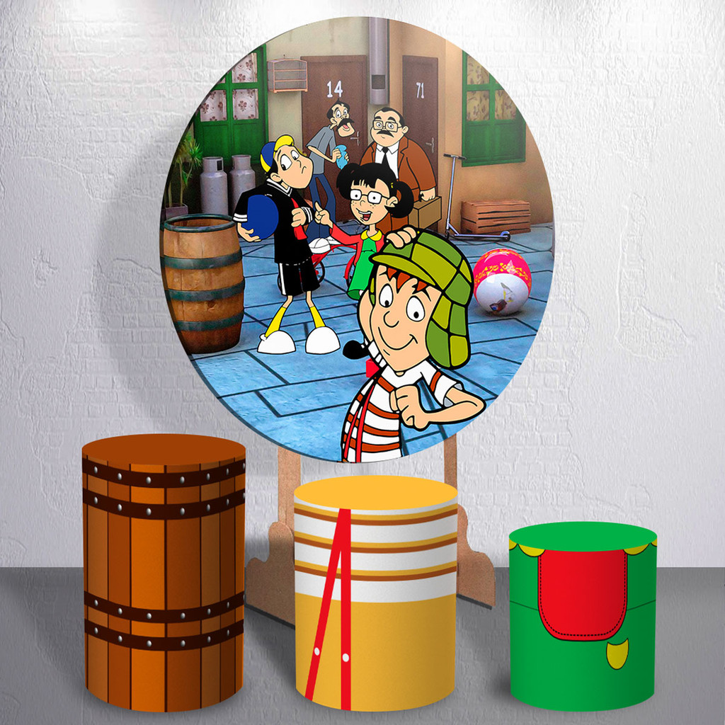 Decoração Festa Infantil Painel Redondo Menino Desenho Engraçado Cute Barriu Chave Com Capas Trio Cilindro
