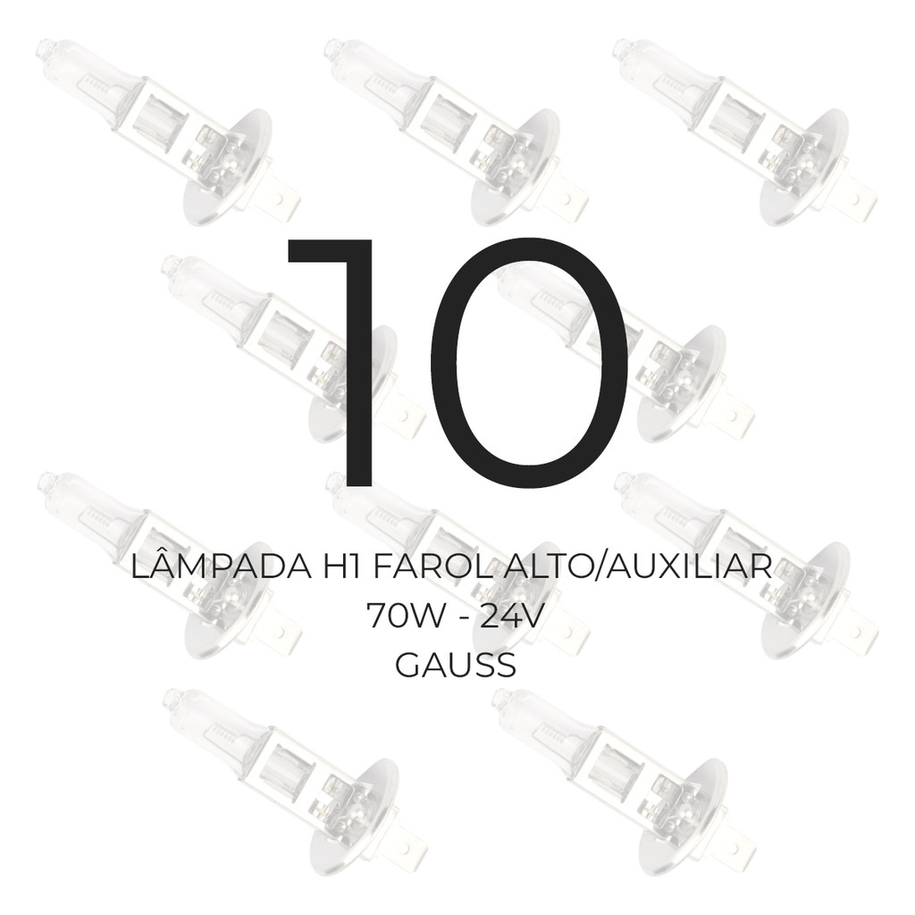 Kit 10 Uni Lâmpada H1 Farol Alto Auxiliar 24v 70w Automotiva — imagem 2 de 2