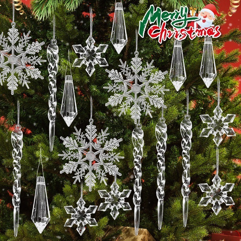 [Destaque] Pingentes De Gelo De Floco De Neve Transparente De Natal-Decoração Suspensa De Árvore Acessórios De Para Casa