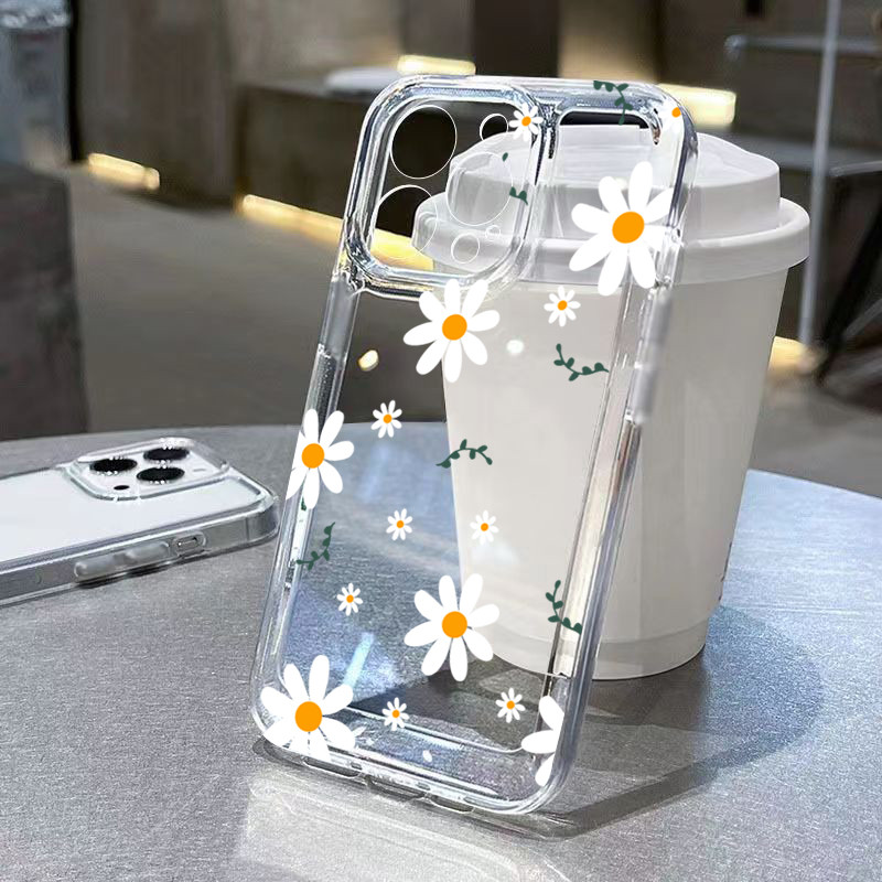 Bonito Margarida Floral Caso De Telefone Para iPhone 11 13 15 17 Pro 12 14 16 Max 7 8 Plus SE2 XR X XS Claro Impresso Ca em Oferta na Shopee