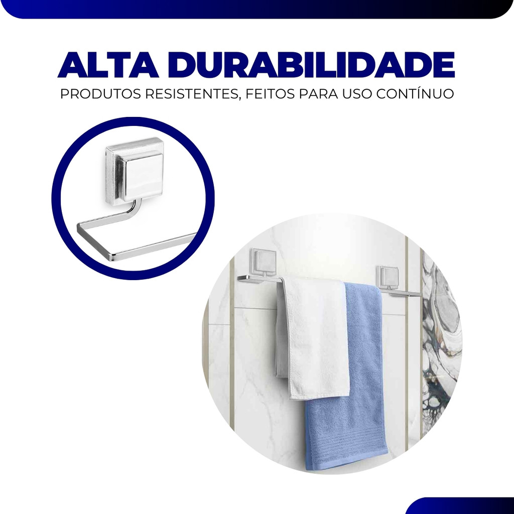 Detalhes do Kit Acessórios Banheiro Porta Toalha Rosto Banho Papeleira Sem Furo Dupla Face 3M Cromado Arthi