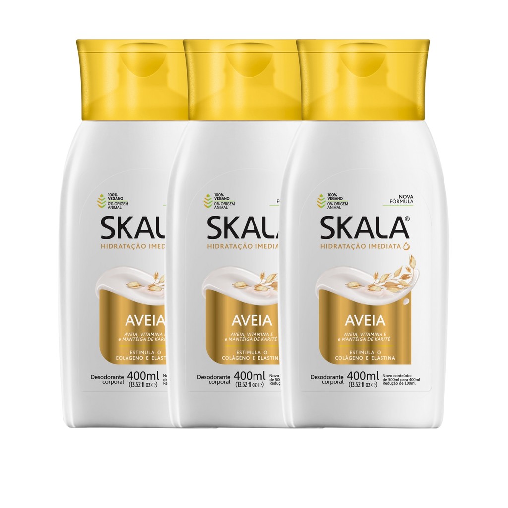 Kit 3 Loção Creme Hidratante Corporal Aveia Vegano Skala - Beauty