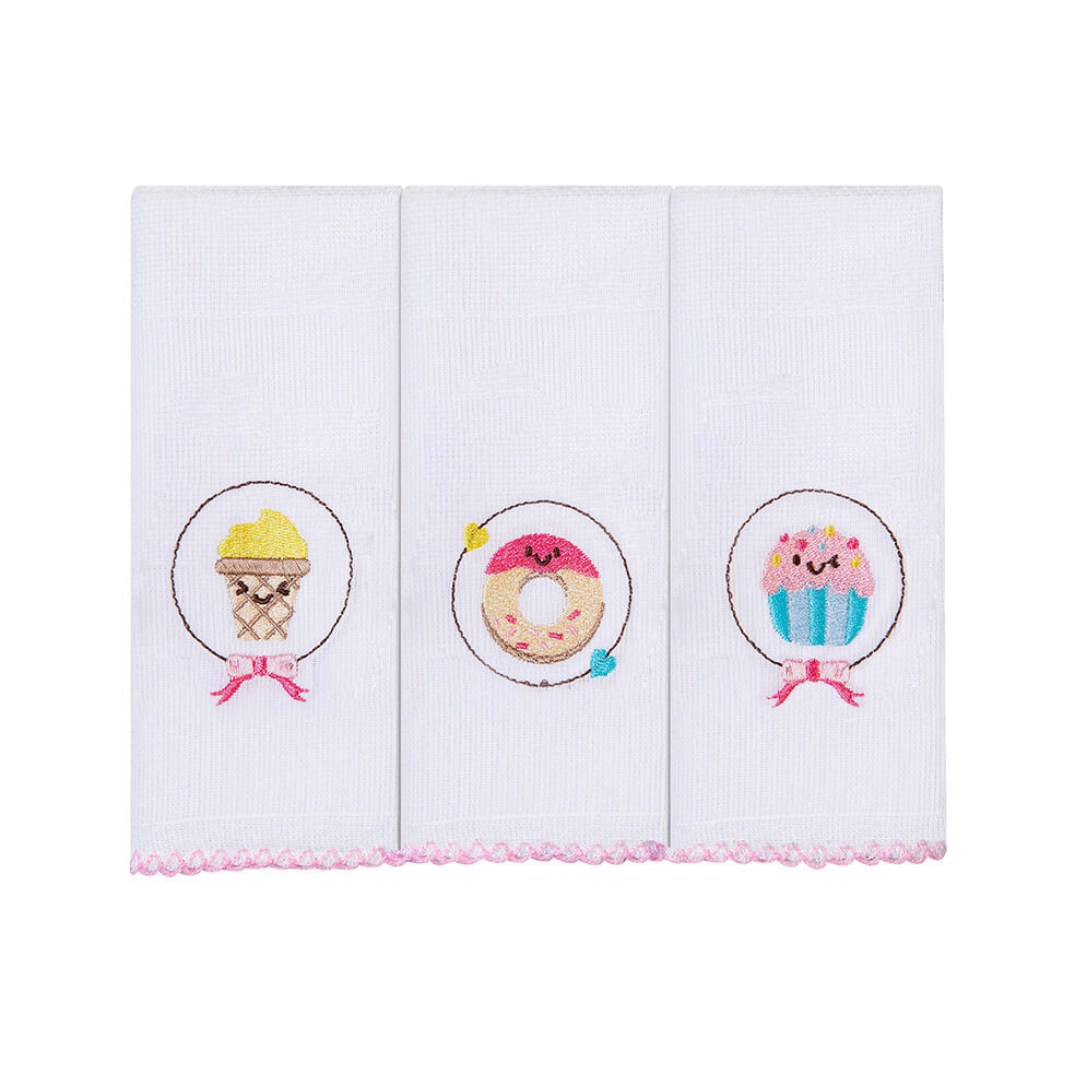 Kit Pano De Boca Bordados Papi Docinhos - 3 Peças em Oferta na Shopee