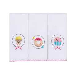 Kit Pano De Boca Bordados Papi Docinhos - 3 Peças