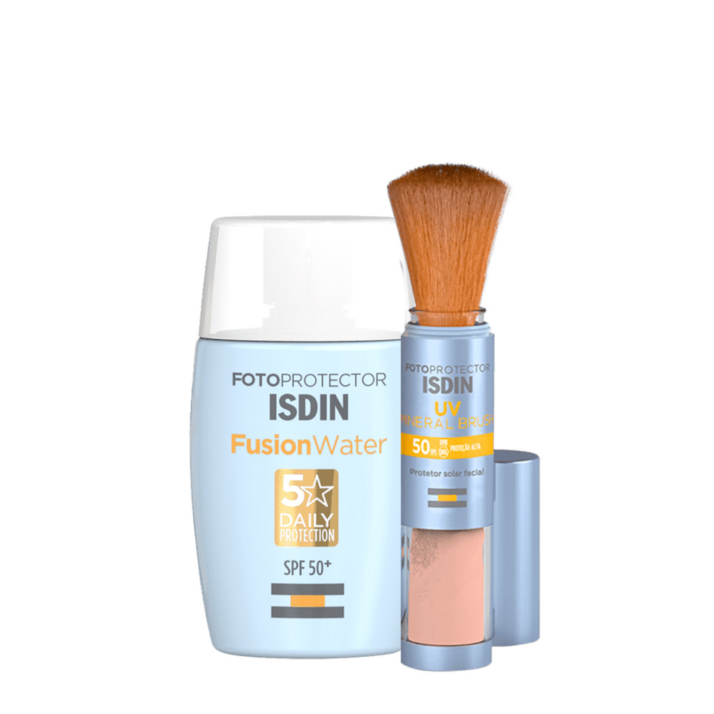 Kit ISDIN Brush Mineral Fotoprotector Fusion Water Protetor Solar (2 produtos)