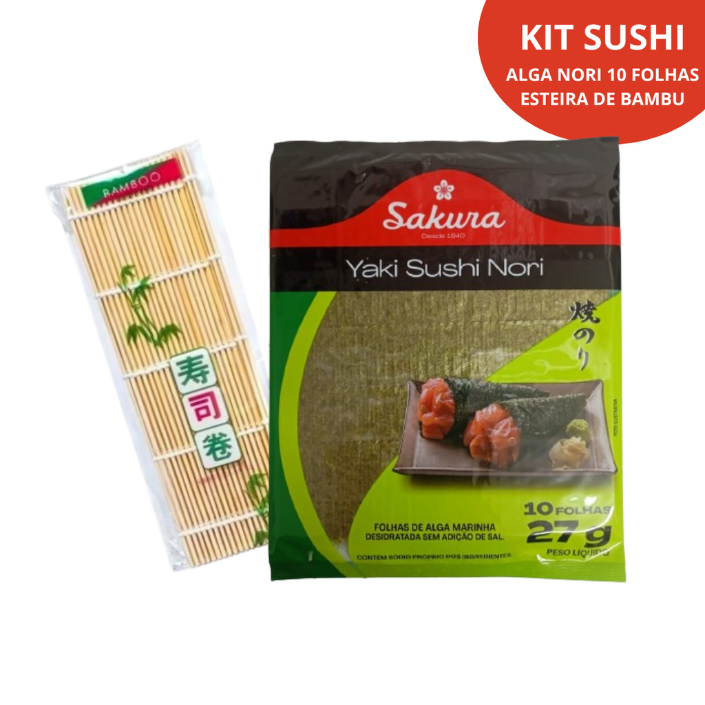 Kit Alga Marinha Nori 10 folhas + Esteira Bambu Sushi Kit Alga Marinha Nori 10 folhas + Esteira Bambu Sushi