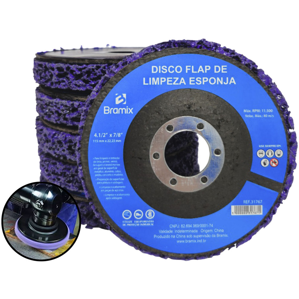 Kit 5 Discos Desbaste Limpeza Removedor Polidor Tinta Fundo Ferrugem Verniz Para Madeira Concreto 115mm - Home & Living