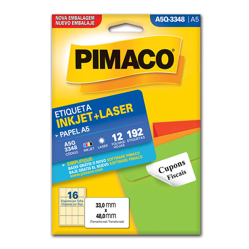 Etiqueta inkjet/laser A5Q3348 com 12 folhas Pimaco em Oferta na Shopee
