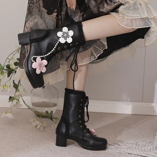 Lolita botas lolita botas de cano médio lo botas rosa botas femininas de salto alto 2025 outono inverno