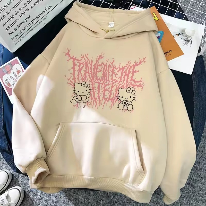 Moletom com capuz Hello Kitty Blusa Frio Manga Longa Desenho Coreano Lançamento Envio Rápido Básica Unissex