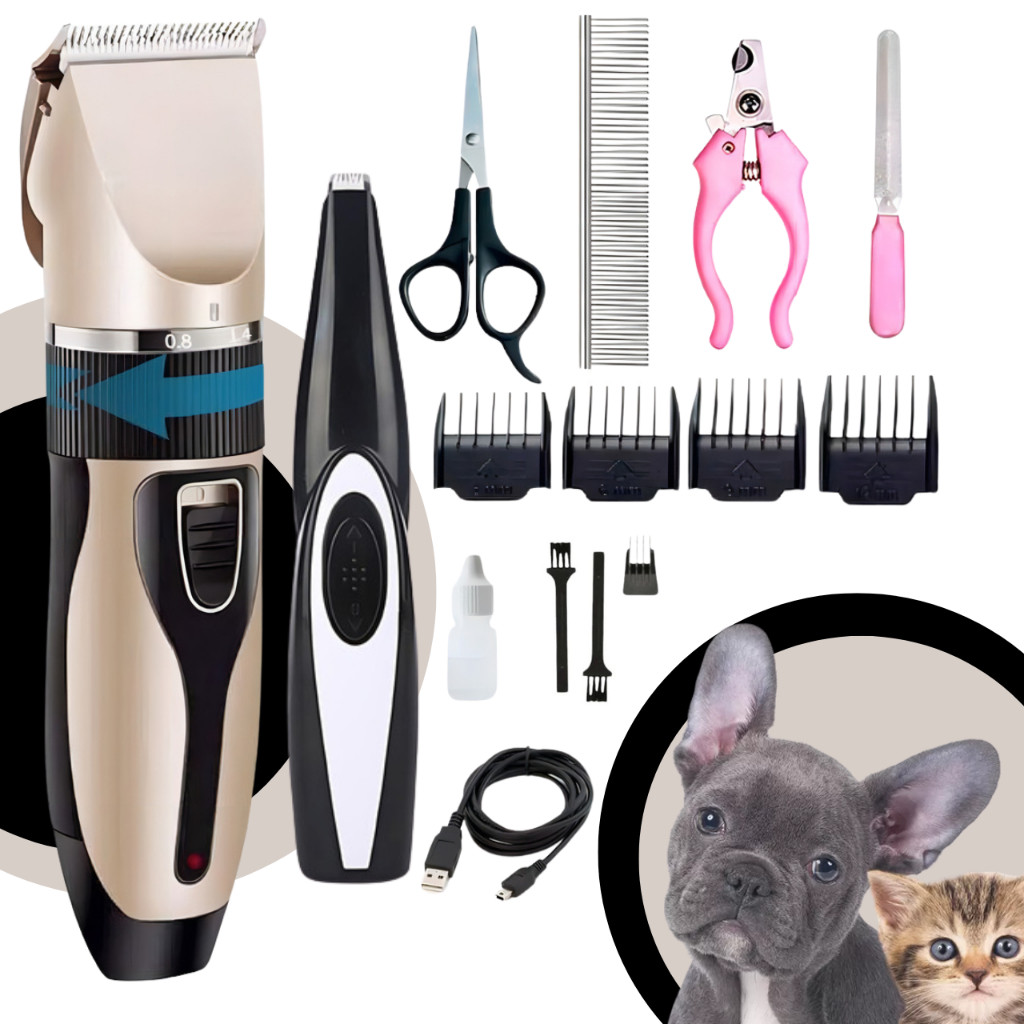 Kit 2 Maquinas Pet De Tosar Pelos E Pata maquina para tosar cachorro e gatos + Cortador De Unhas+ Lixa + Pente + Tesoura