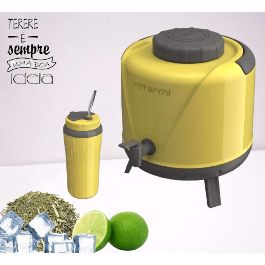 Kit Tereré Cuia C/ Tampa, Bomba Inox +garrafa 5.0l Amarelo