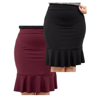 Kit 2 Saias Babado Sereia com Barra a Fio Acinturada Moda Evangelica Suplex Premium Marsala e Preto em Oferta na Shopee