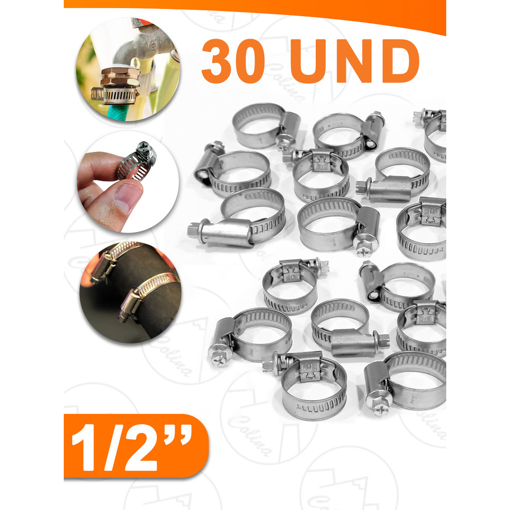 Kit 30 Abraçadeira Sem Fim Presilha Para Mangueira Vedação Ferro E Aço Inox 1/2 (8-12MM) Kolling Sell