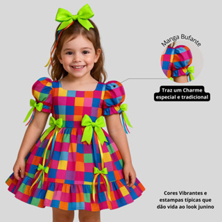 Vestido Festa Junina Infantil Xadrez Laços Rodado 2 Ao 8 em Oferta na Shopee