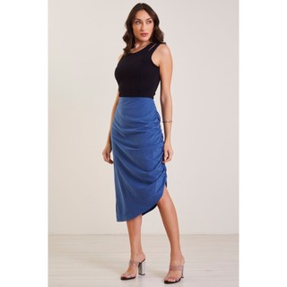 Saia Feminina Acetinada Marialícia Azul em Oferta na Shopee