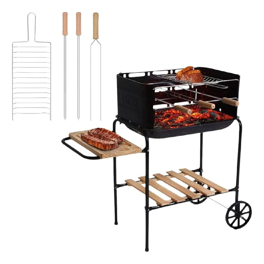 Churrasqueira California Com Rodinha Grelha + 3 Espetos Com Bacia Esmaltada Mor Alta Qualidade em Oferta na Shopee
