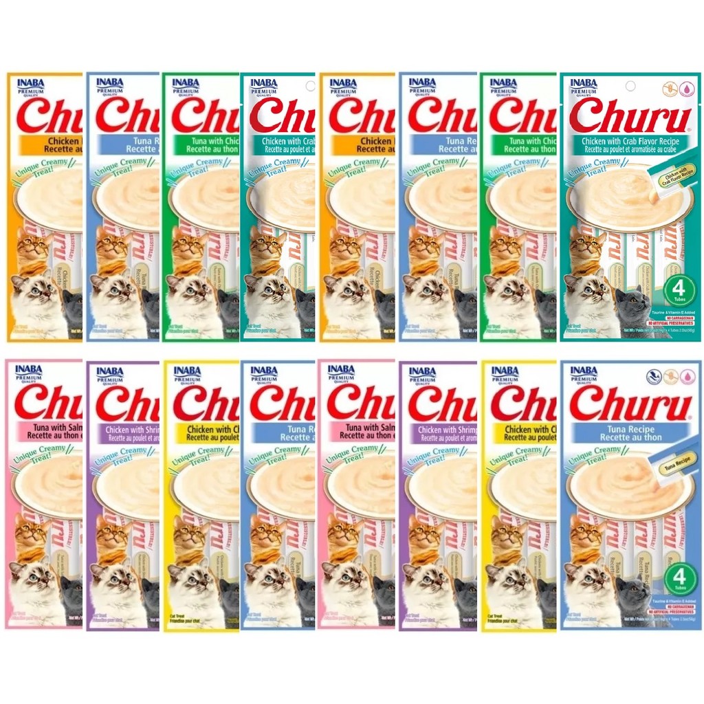 Churu para Gatos Ração úmida pastosa Inaba Foods Pate para Gato Premium - Kit  16 Pacotes