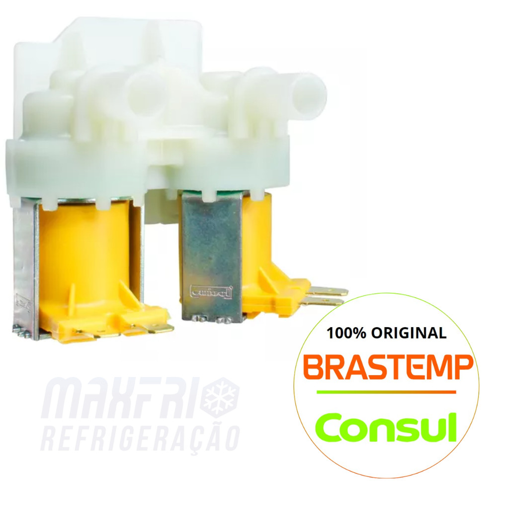 VALVULA DE ENTRADA DE AGUA DUPLA MAQUINA DE LAVAR BRASTEMP 127V ORIGINAL - BWL09 - BWB09 - (DEMAIS MODELOS NA DESCRIÇÃO)