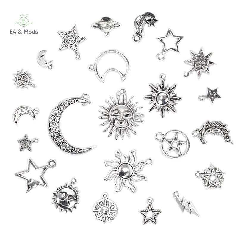 EA & Moda 23 Pçs/Set Misto Prata Estrela Lua Sol Encantos Pingente DIY Artesanato Jóias Descobertas . em Oferta na Shopee