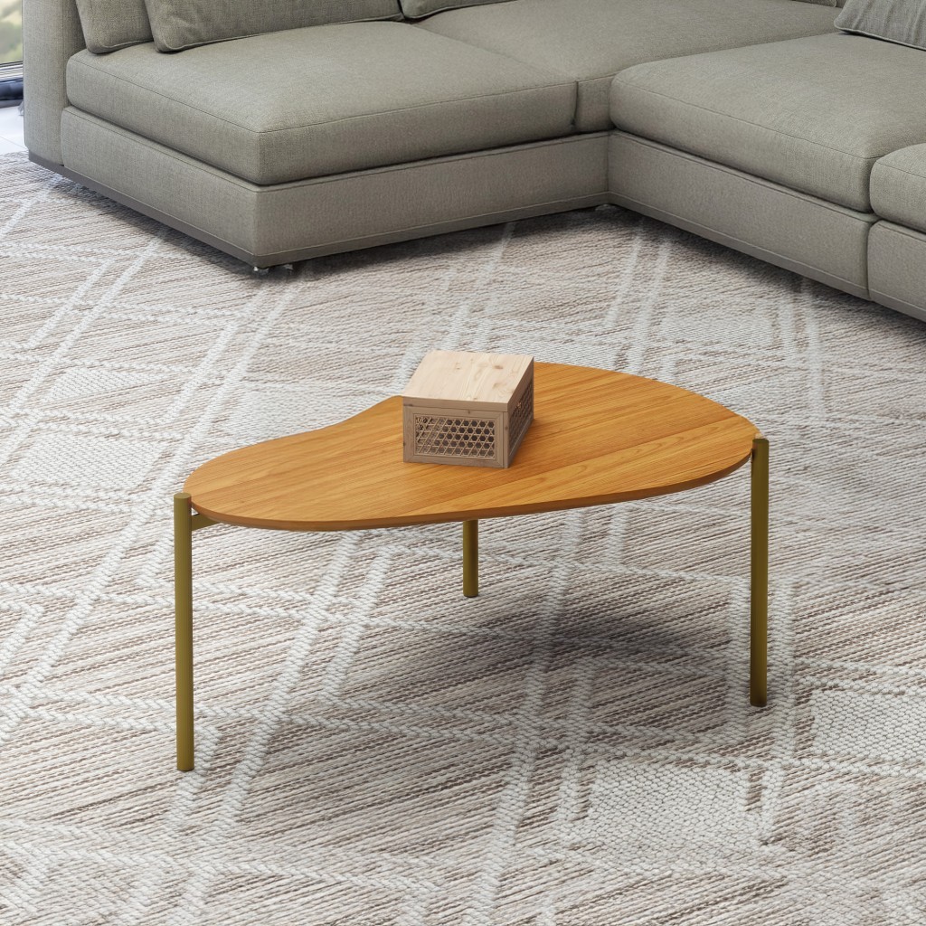 Mesa de Centro Orgânica Florença 70cm com Pés Metálicos Freijó/Gold - Dalla Costa em Oferta na Shopee