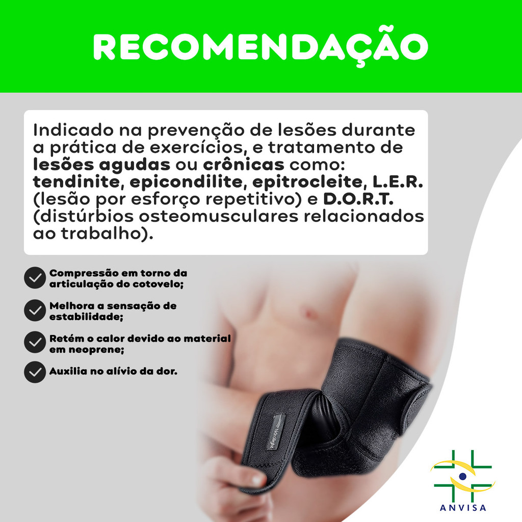 Detalhes do Cotoveleira Ajustável Hidrolight OR43 Preto - Adulto Unissex