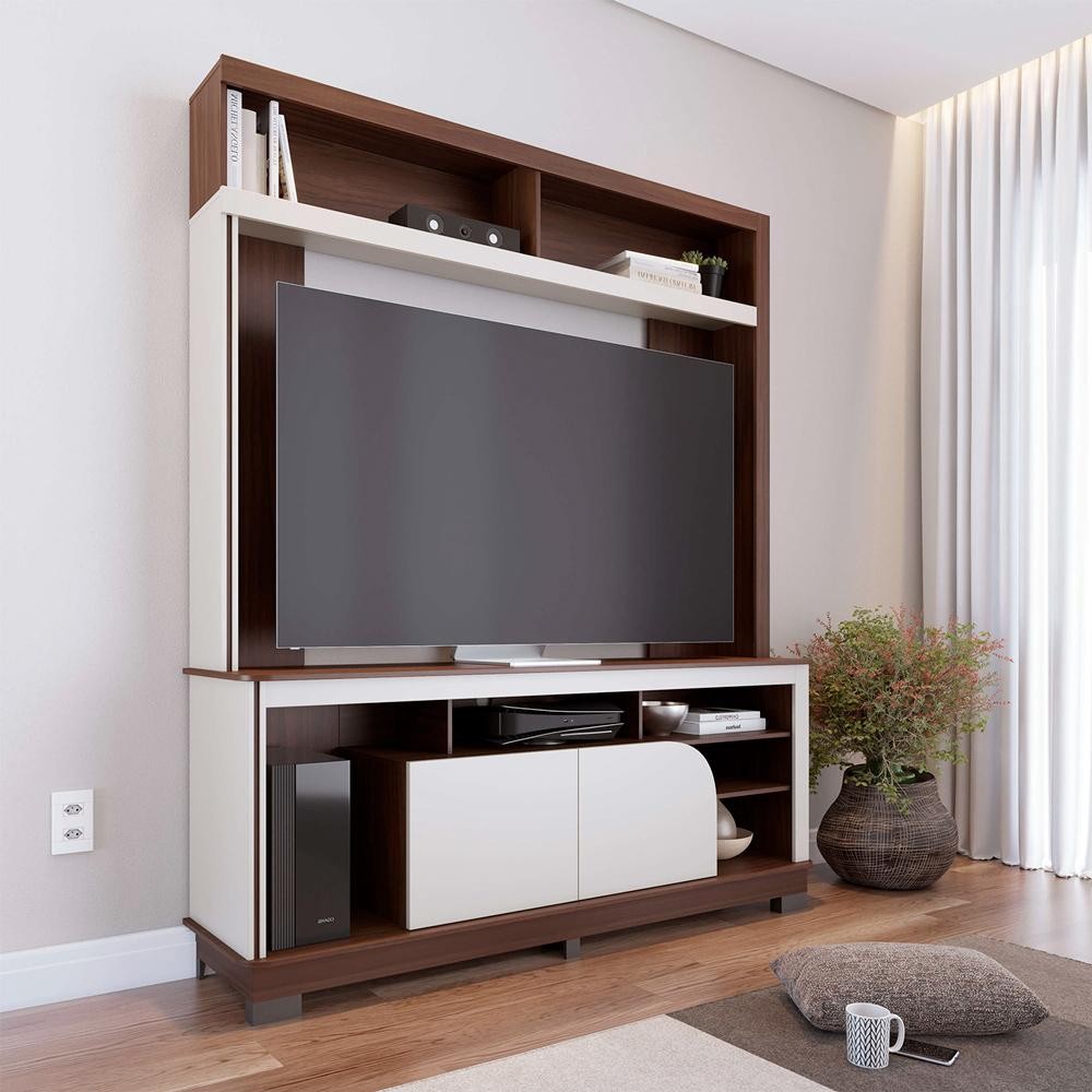 Imagem Home Estante 2 Portas em MDP/MDF 160cm TV até 65 Liosa Nogueira/Off White G73 - Gran Belo