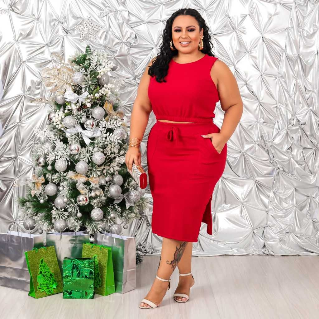 VESTIDO PLUZ SIZE 48 AO 56 VERMELHO FIM DE ANO PROMOCAO CONJUNTO FEMININO PLUS SIZE LIDNO CONJUNTO DEBORA PLUS