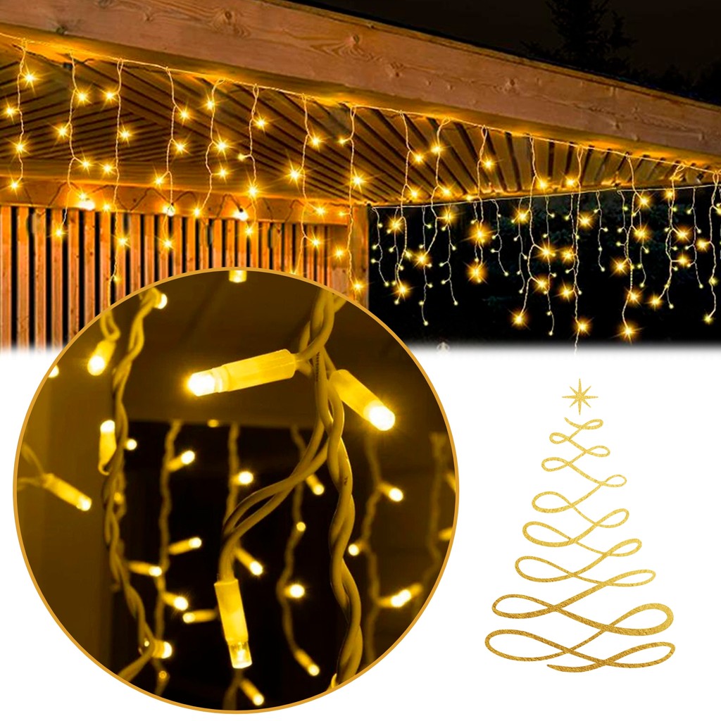 Cascata 400 Leds 10m Fio Luz 110v/220v Branco Quente Com 8 Funções