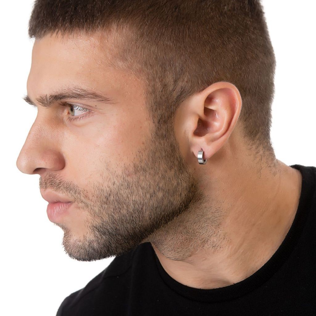 Brinco Masculino Par Aço inoxidavel Legitimo Pares Brinco Antialérgico  Prata Le Essence Masculine / 100% Aço Puro