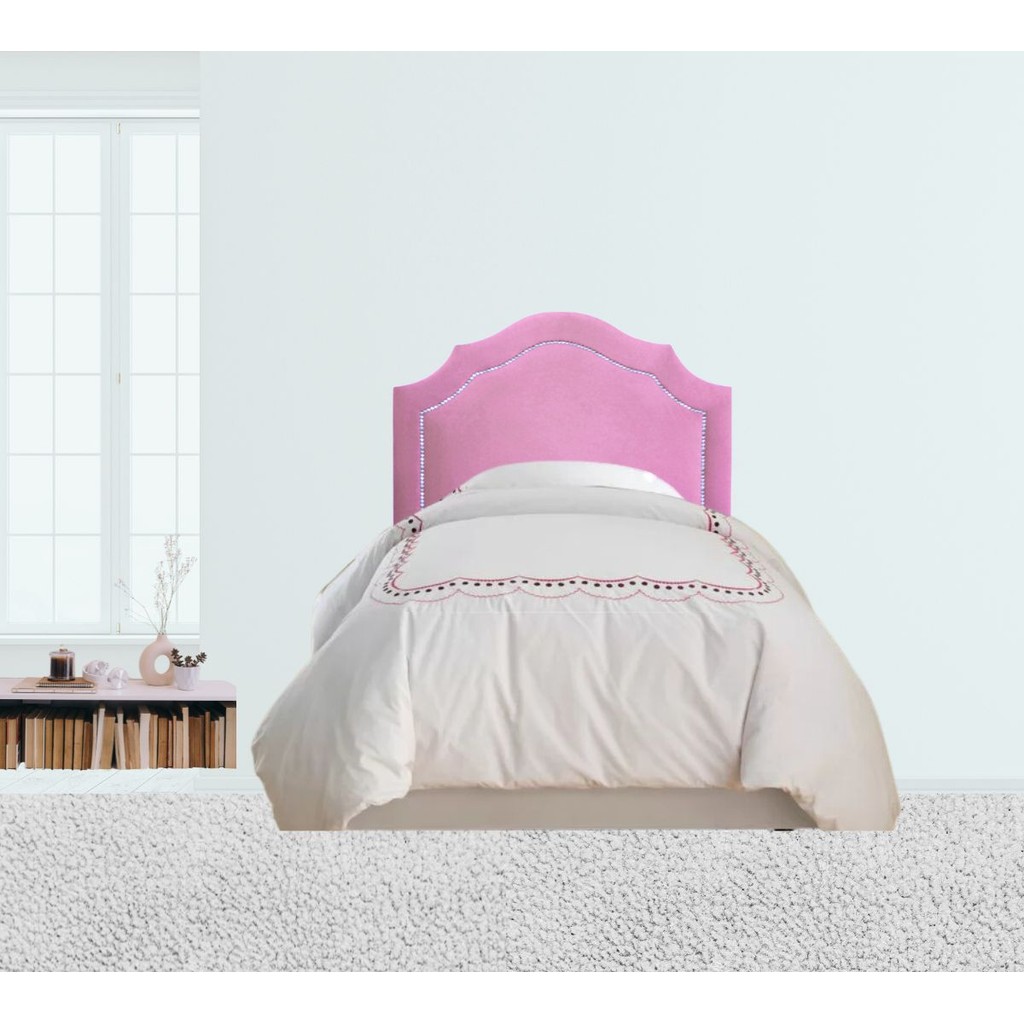 Cabeceira De Cama Box Solteiro Provençal Veludo Rosê com Tachas