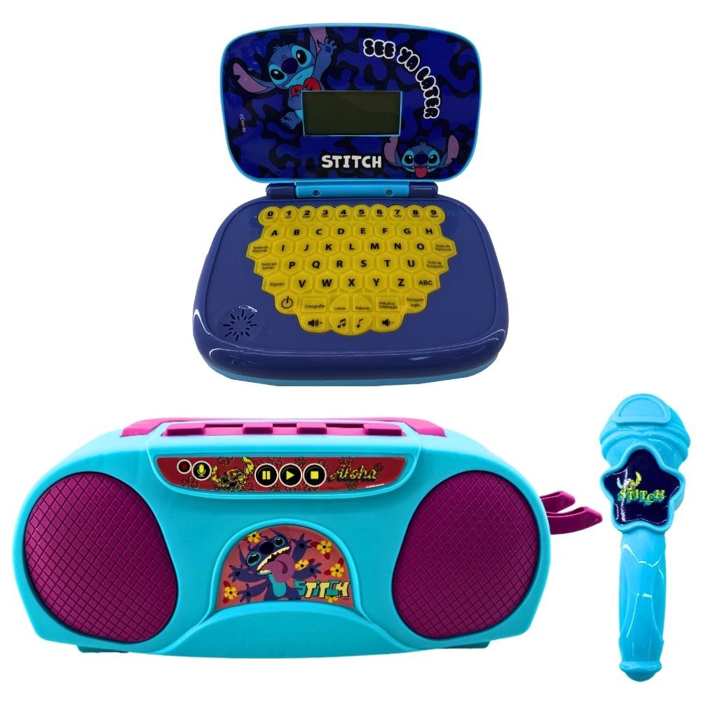 Kit Stitch - Laptop Infantil Bilíngue + Boombox Karaoke em Oferta na Shopee