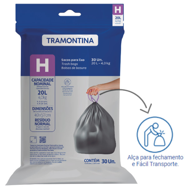 Saco Para Lixo Forte Tramontina H 20 litros Reforçado Com Alça Pra Fechamento e Transporte 30 Unidades em Oferta na Shopee