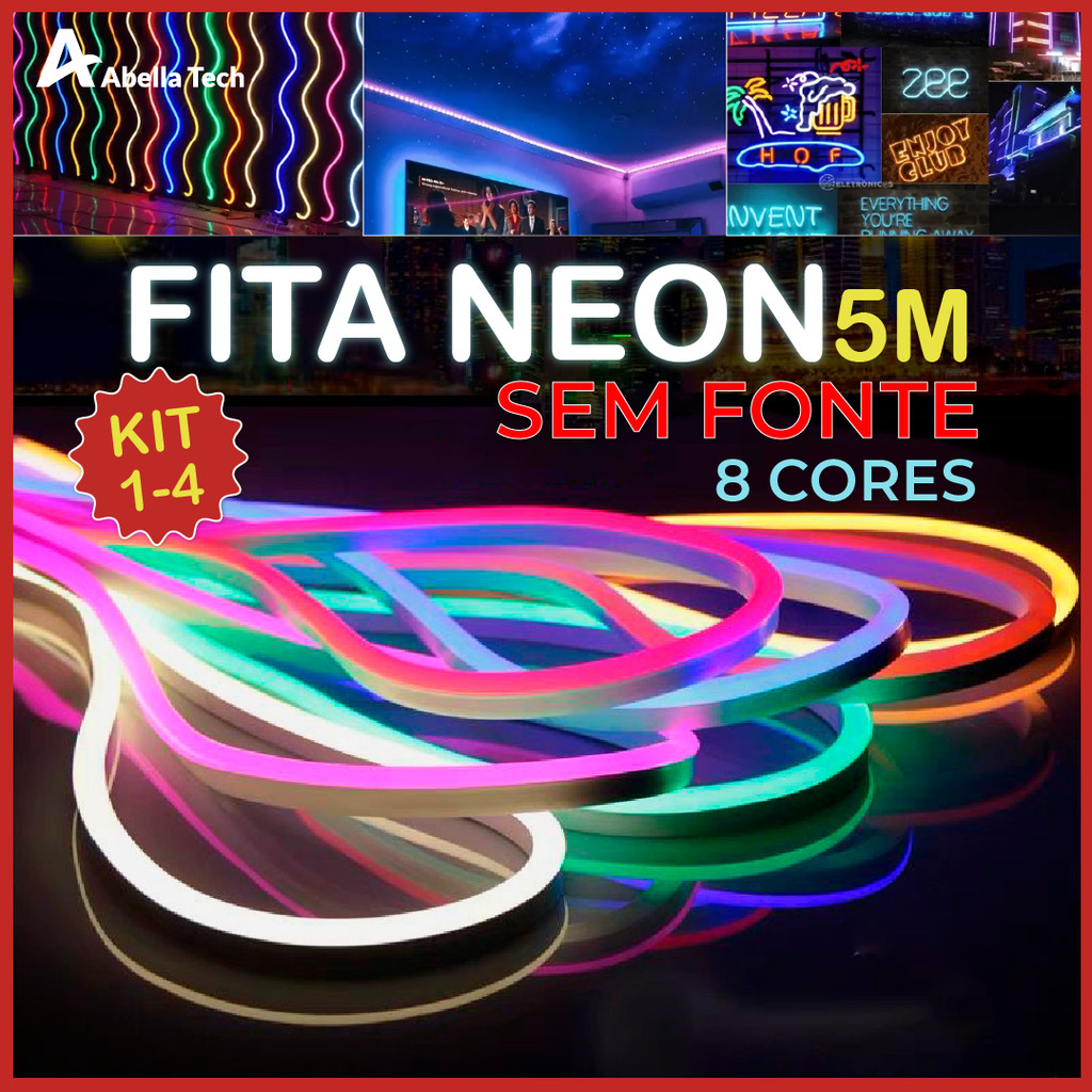 Fita de LED Mangueira Neon 5 Metros 60W Flexível Sem Fonte 12V | 8 Cores
