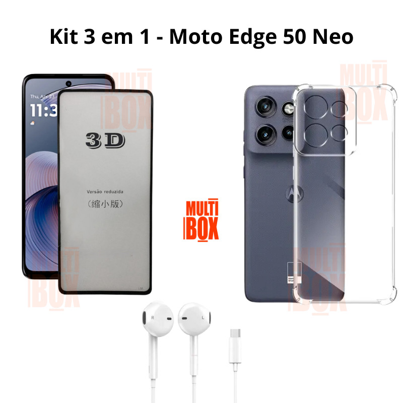 Kit Capa Anti Shock + Película 3D de Vidro + Fone com Fio para Motorola Moto Edg