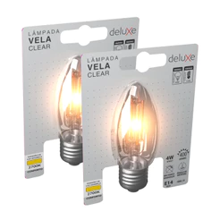 Kit 2 Lâmpadas de Led Vela Filamento Retro Vintage Clear 4W E14 2700k Deluxe Bivolt Luz Branco Quente