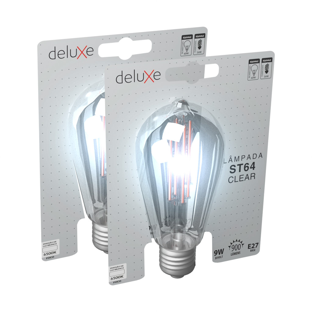 Kit 2 Lampadas Led ST64 Clear 9w 6500k Branco Frio E27 110v/220v Ip20 Cod: 352211370-2 Deluxe By Avant em Oferta na Shopee
