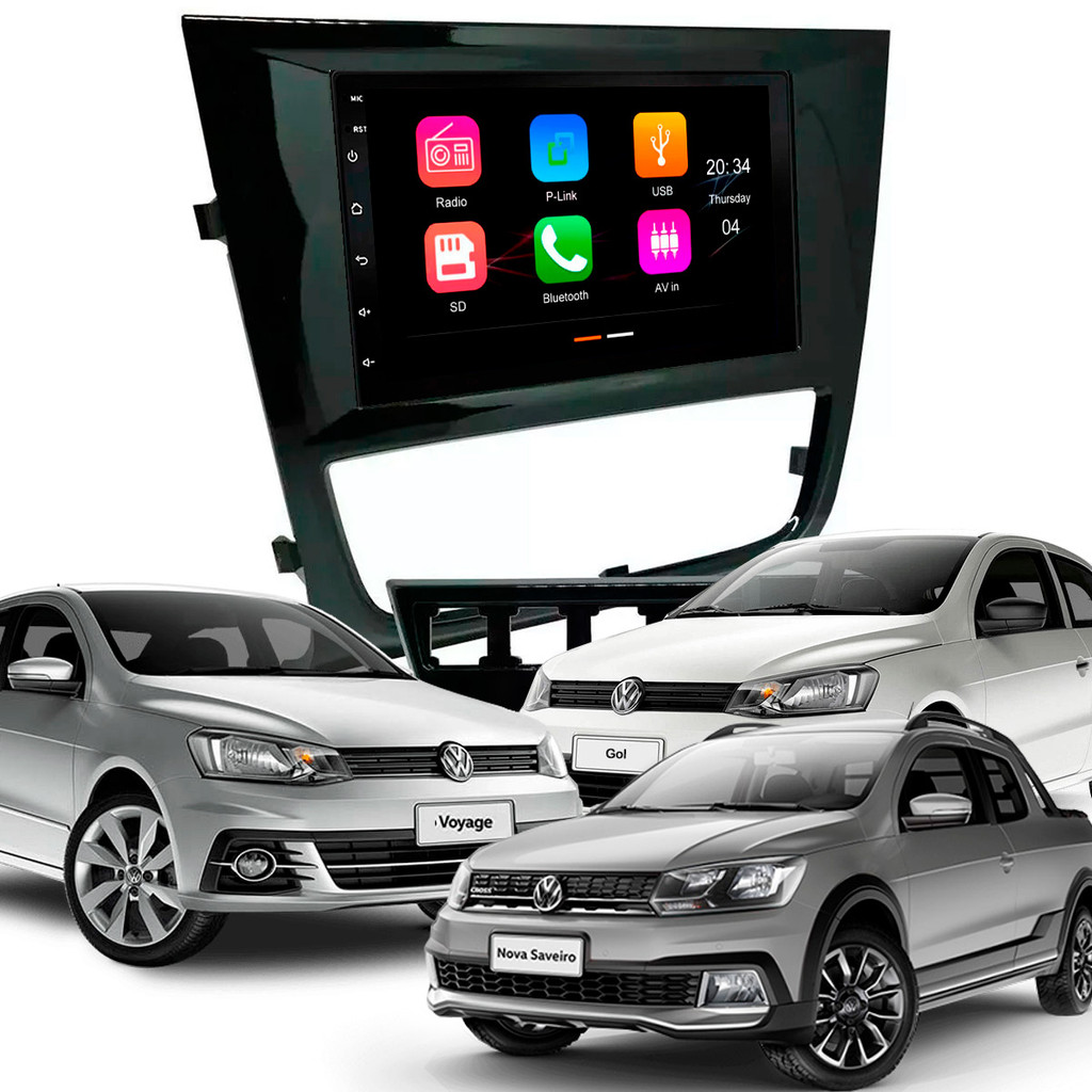 Central Multimídia 7" Pol MP5/BT CarPlay Android + Moldura Black Piano Gol Voyage Saveiro G6 - AP757 - Automobiles