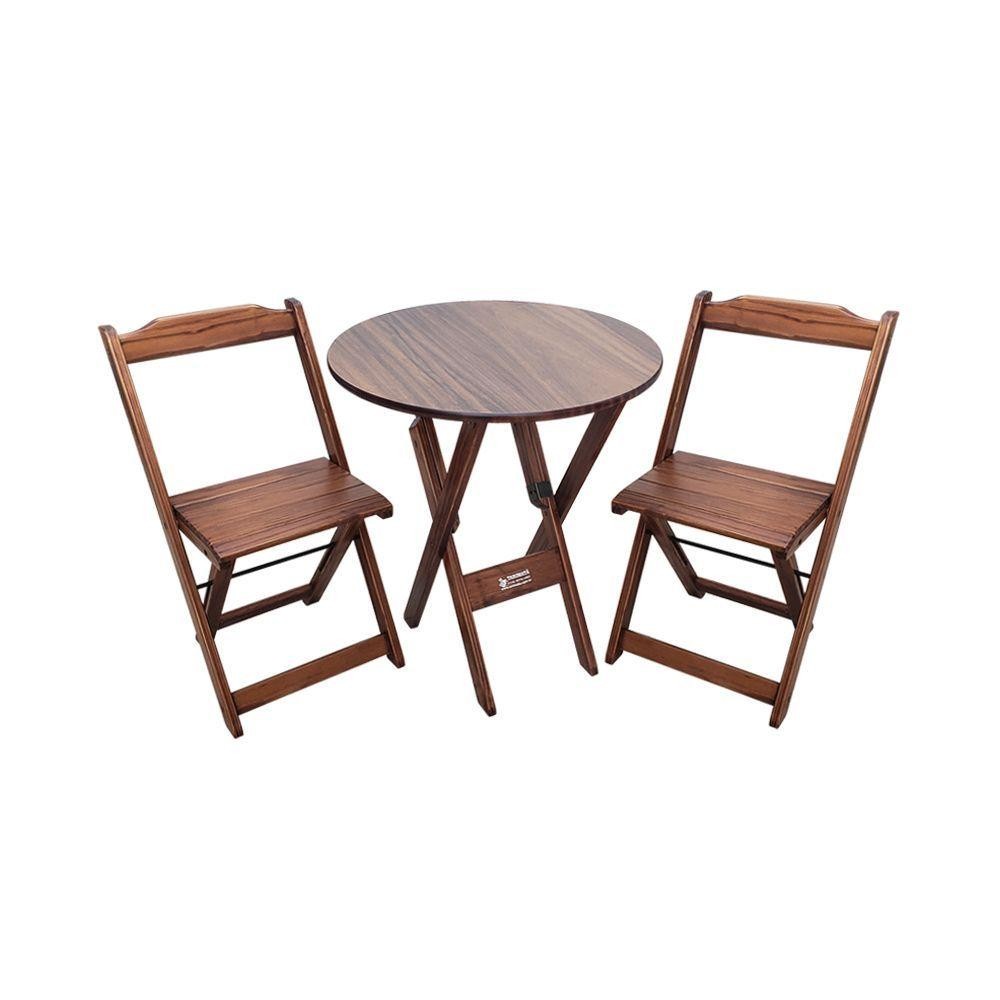 Conjunto Dobrável Mesa De Madeira 70cm Redonda Com 2 Cadeiras Imbuia - Cor: Marrom em Oferta na Shopee
