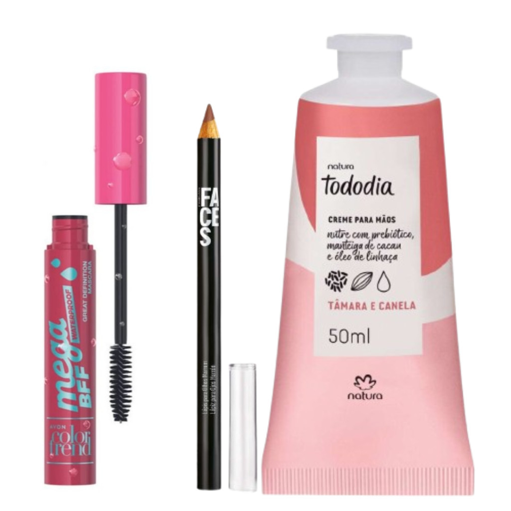 kit Creme p as mão natuta + Rimel avon + Lapis de olho Marrom faces
