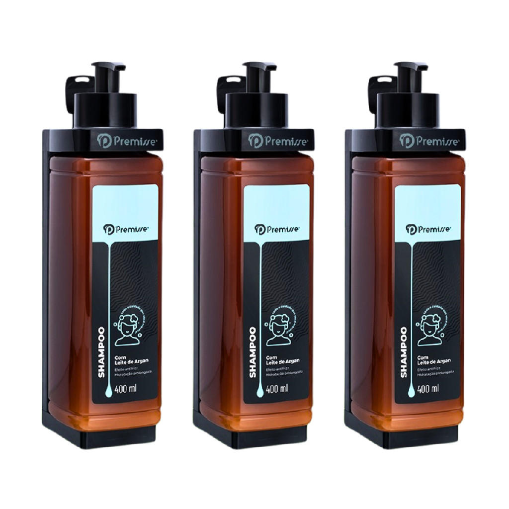Kit 3 Dispenser Porta Shampoo Líquido de Parede Banheiro Box Chuveiro Hotel Pousada Resort Clínica Banho Frescor Higiene