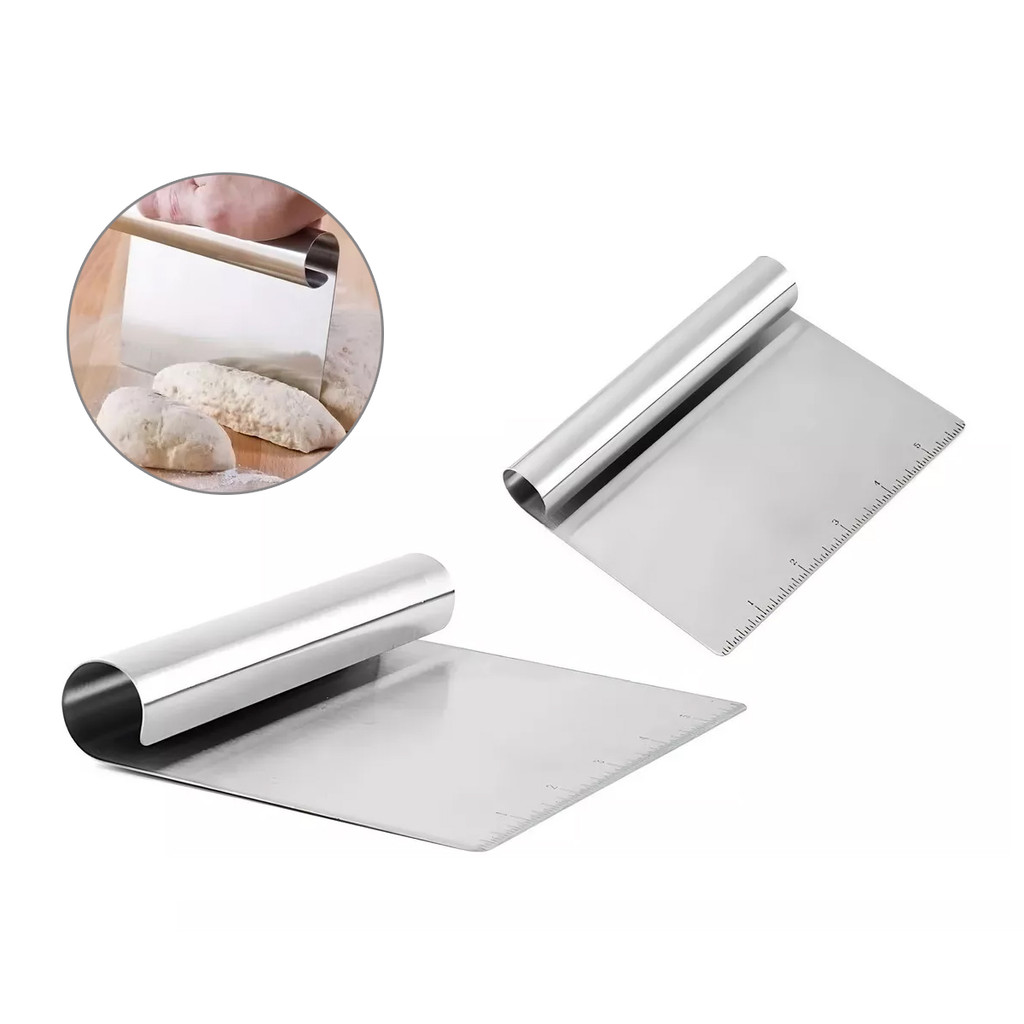 KIT 3 Espátulas De Padeiro Corta Massas Pães Legumes Verduras Lamina Com Régua 15cm Em Aço Inox