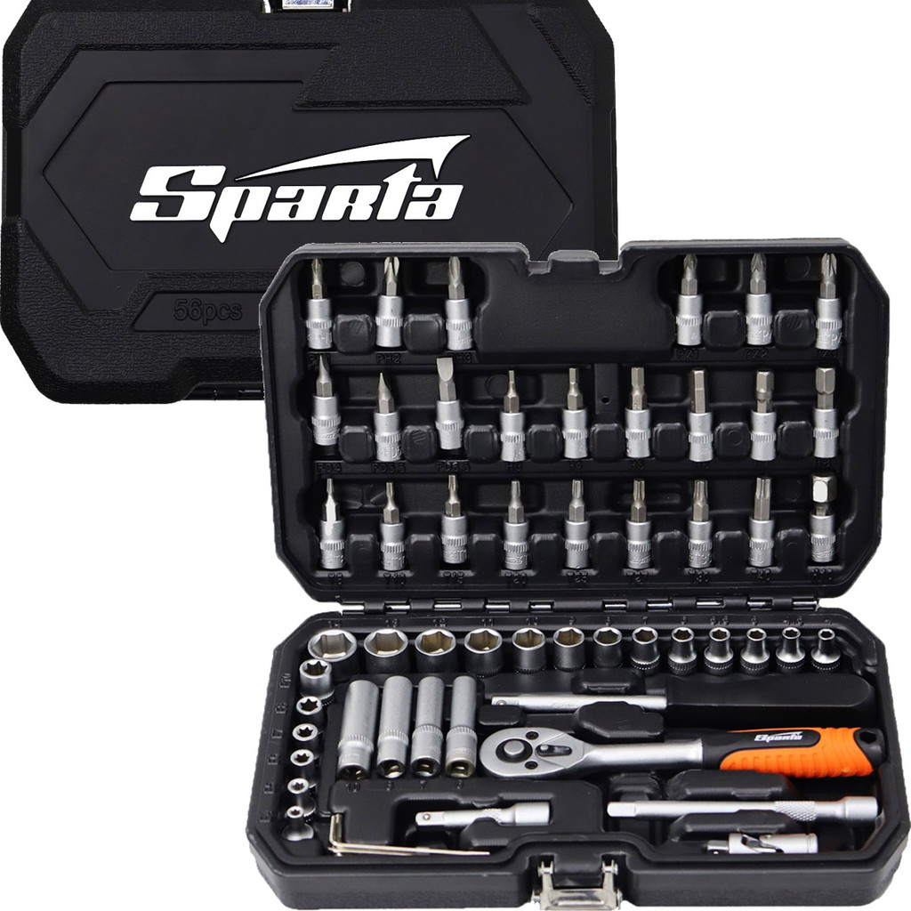 Jogo Kit Ferramentas 56 Peças Catraca Bit Alongador Soquete 1/4 Acompanha Maleta Profissional Sparta - Home & Living