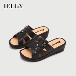 IELGY Senhoras Salto Alto Verão Fundo Grosso Moda Casa Inclinado Chinelos Frescos
