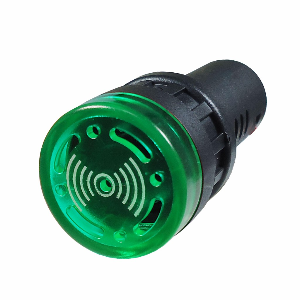 Alarme Sonoro Buzzer Sinaleiro Led Verde 22mm 12V - DNI