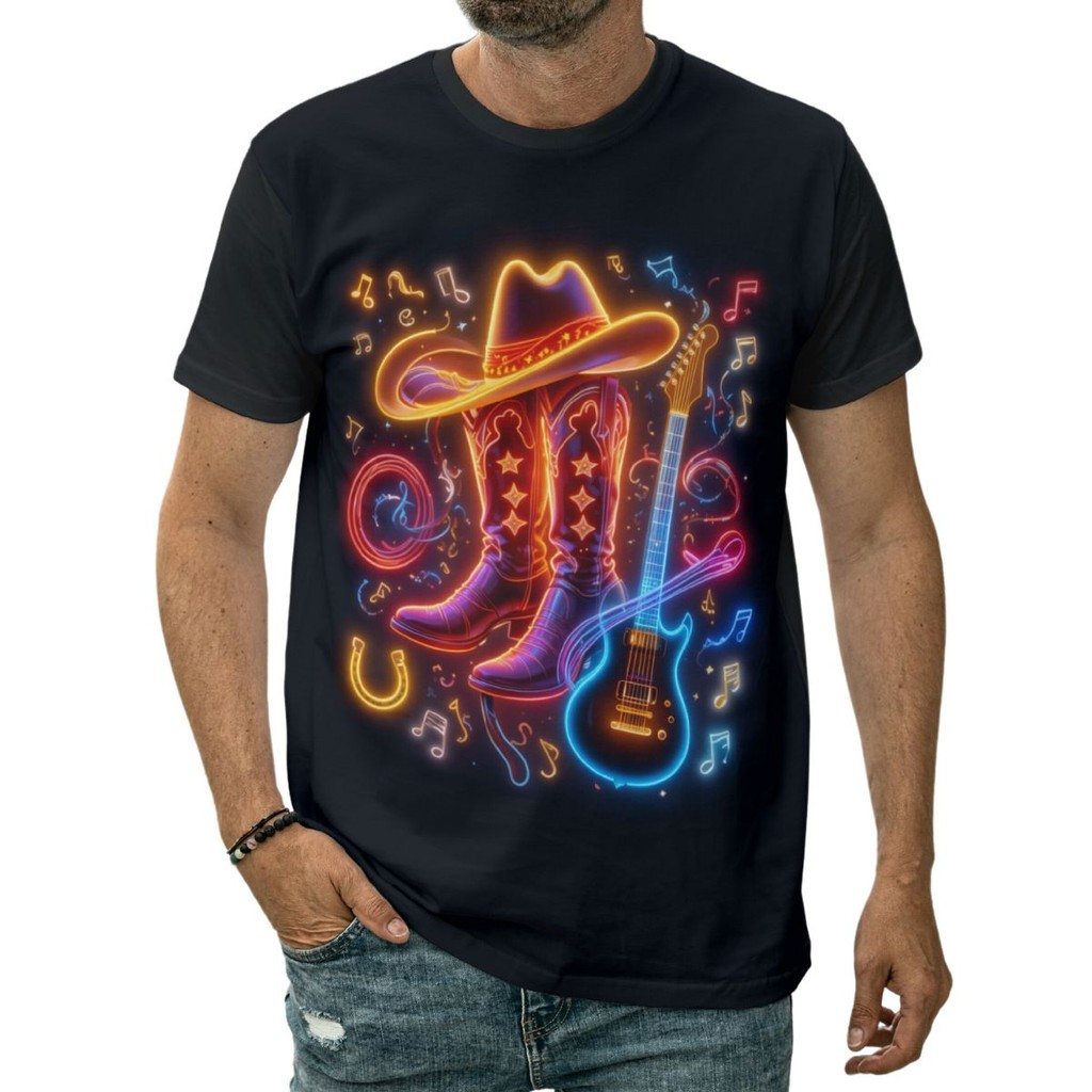 Camiseta Faroeste Cowboy Chapéu Bota Laço Cavalo Música