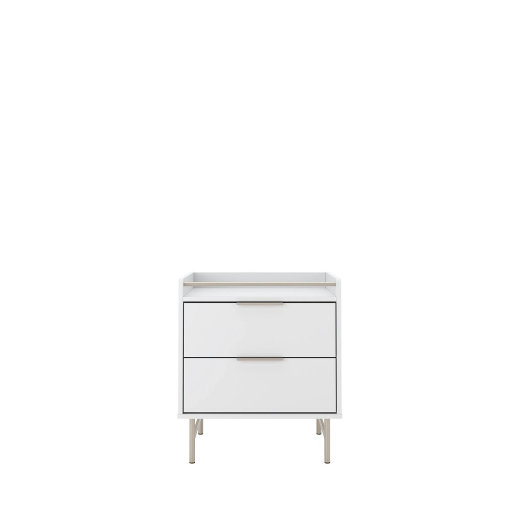 Mesa de Cabeceira 2 Gavetas com LED Yves 53 cm - Branco Fosco c/ Champanhe