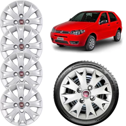 Kit Jogo 4 Aro 13 Calotas Esportivas Fiat Todos Prata
