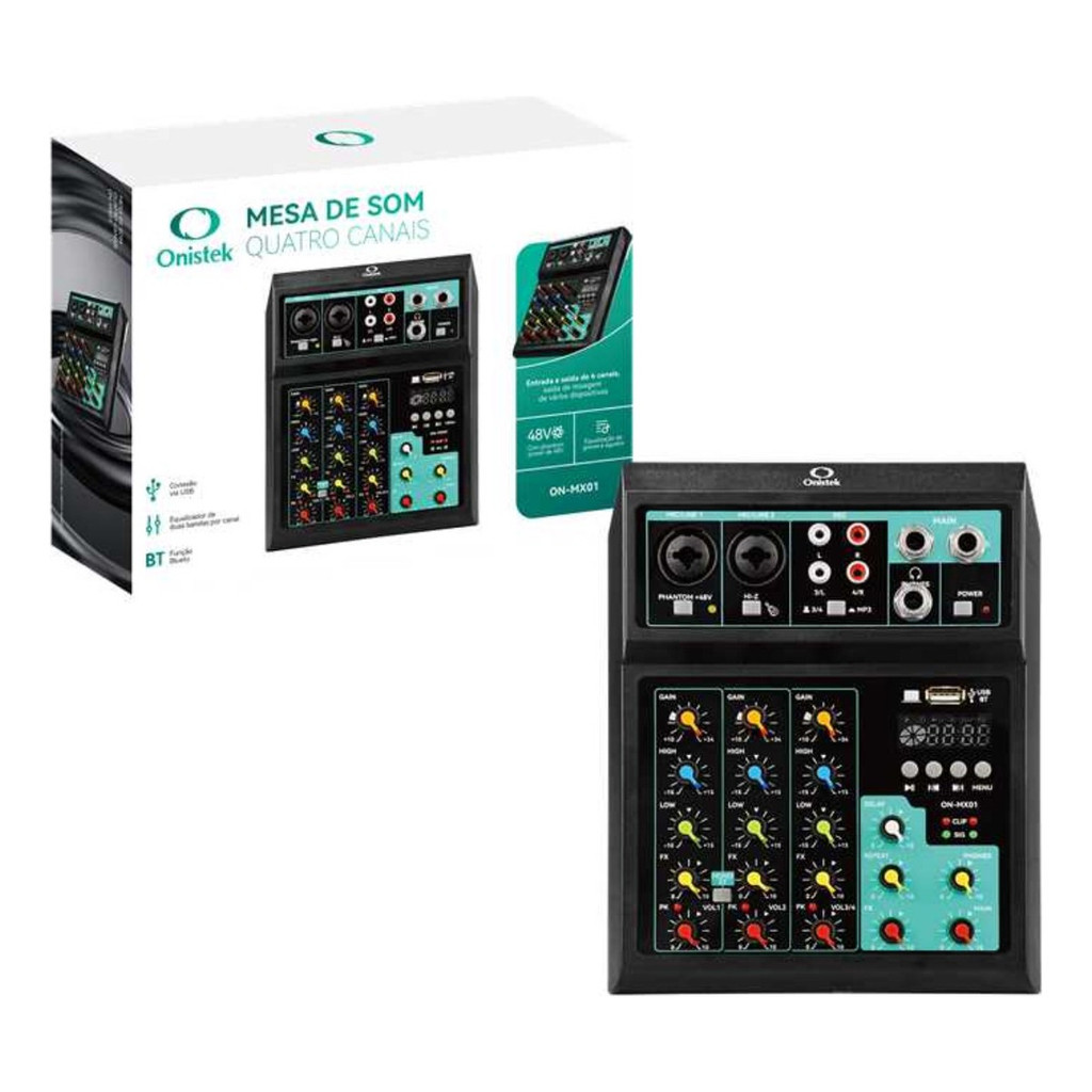 Mesa De Som 4 Canais Usb 48v Bt Onistek Bivolt