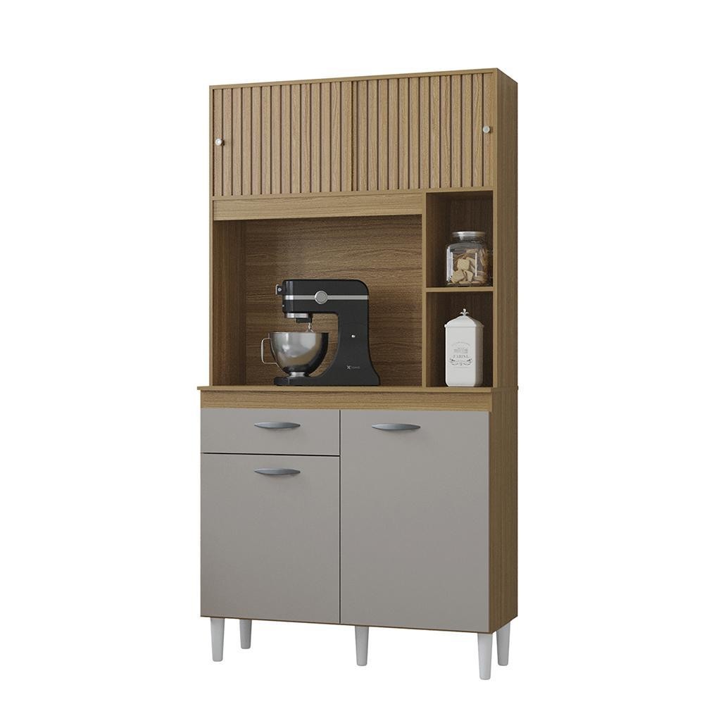 Armário Para Cozinha Kit Duda 90 cm Damasco Ripado Off White- Poquema em Oferta na Shopee